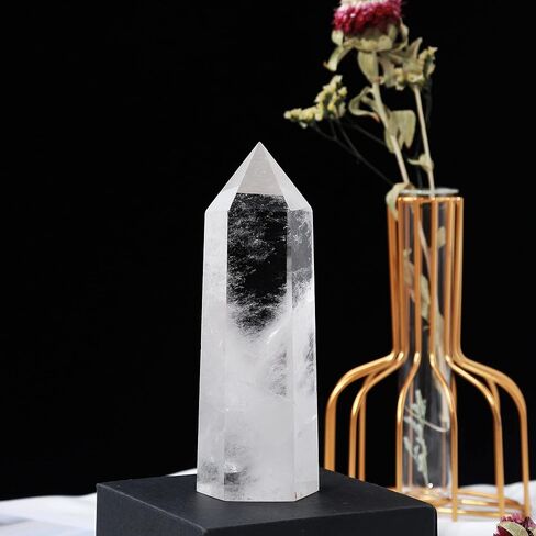 Runyangshi Large Clear Quartz Healing Crystal Wand 4.72"-5" Natural Crystal Tower 6 Faceted Single Point Crystal Prism Wand Natural Quartz Stones for Meditation Reiki Chakra Therapy Home Decor Gift in Saudi Arabia