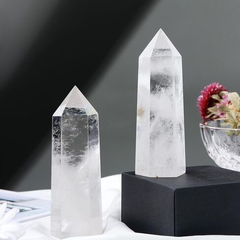 Runyangshi Large Clear Quartz Healing Crystal Wand 4.72"-5" Natural Crystal Tower 6 Faceted Single Point Crystal Prism Wand Natural Quartz Stones for Meditation Reiki Chakra Therapy Home Decor Gift in Saudi Arabia