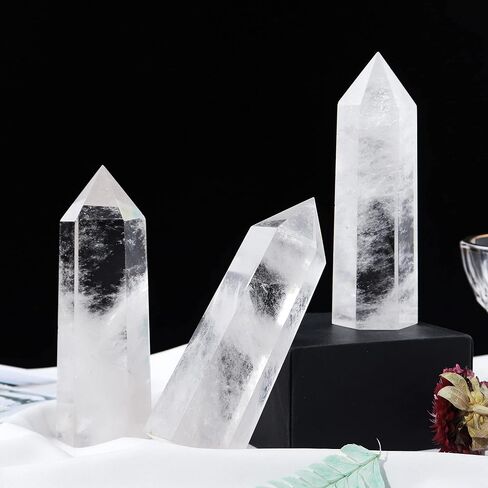 Runyangshi Large Clear Quartz Healing Crystal Wand 4.72"-5" Natural Crystal Tower 6 Faceted Single Point Crystal Prism Wand Natural Quartz Stones for Meditation Reiki Chakra Therapy Home Decor Gift in Saudi Arabia