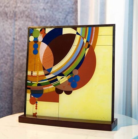 Ebros Frank Lloyd Wright March Balloons Celebration Stained Glass Art Panel Wall Hanging Decor Or Desktop Plaque with Wooden Base Stand 10" Tall in Saudi Arabia