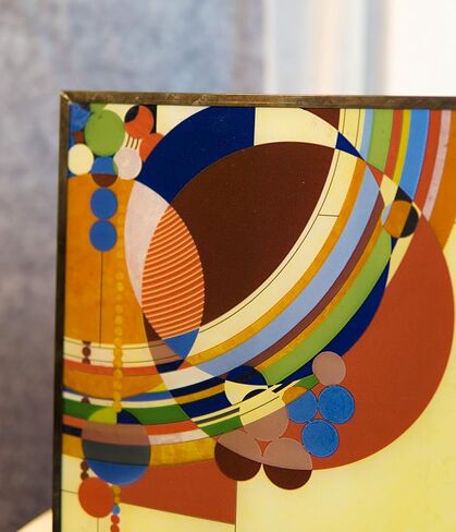 Ebros Frank Lloyd Wright March Balloons Celebration Stained Glass Art Panel Wall Hanging Decor Or Desktop Plaque with Wooden Base Stand 10" Tall in Saudi Arabia