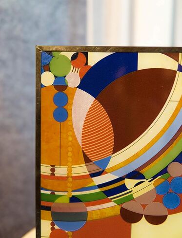 Ebros Frank Lloyd Wright March Balloons Celebration Stained Glass Art Panel Wall Hanging Decor Or Desktop Plaque with Wooden Base Stand 10" Tall in Saudi Arabia