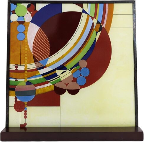 Ebros Frank Lloyd Wright March Balloons Celebration Stained Glass Art Panel Wall Hanging Decor Or Desktop Plaque with Wooden Base Stand 10" Tall in Saudi Arabia