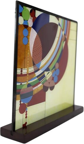 Ebros Frank Lloyd Wright March Balloons Celebration Stained Glass Art Panel Wall Hanging Decor Or Desktop Plaque with Wooden Base Stand 10" Tall in Saudi Arabia