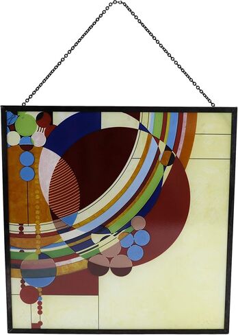 Ebros Frank Lloyd Wright March Balloons Celebration Stained Glass Art Panel Wall Hanging Decor Or Desktop Plaque with Wooden Base Stand 10" Tall in Saudi Arabia