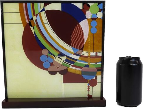 Ebros Frank Lloyd Wright March Balloons Celebration Stained Glass Art Panel Wall Hanging Decor Or Desktop Plaque with Wooden Base Stand 10" Tall in Saudi Arabia