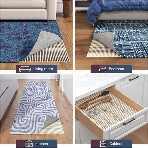 Non Slip Rug Pad 5x7 Feet, Anti Skid Mat for Under Area Rugs, Keeps Rugs in Position and Safe, Thick Cushioned Carpet Pad for Hardwood Floors Protection in Saudi Arabia