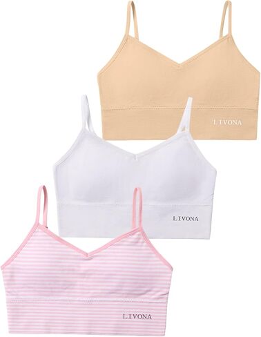 Livona 3 Pack Training Bras for Girls - Sports, Fitness, Padded Everyday Bralette, Crop Cami Tank Top (6-14) in Saudi Arabia