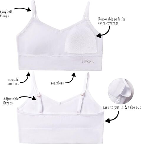 Livona 3 Pack Training Bras for Girls - Sports, Fitness, Padded Everyday Bralette, Crop Cami Tank Top (6-14) in Saudi Arabia