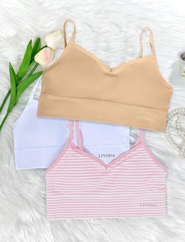 Livona 3 Pack Training Bras for Girls - Sports, Fitness, Padded Everyday Bralette, Crop Cami Tank Top (6-14) in Saudi Arabia