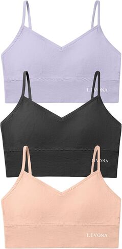 Livona 3 Pack Training Bras for Girls - Sports, Fitness, Padded Everyday Bralette, Crop Cami Tank Top (6-14) in Saudi Arabia