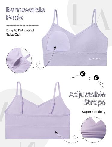 Livona 3 Pack Training Bras for Girls - Sports, Fitness, Padded Everyday Bralette, Crop Cami Tank Top (6-14) in Saudi Arabia