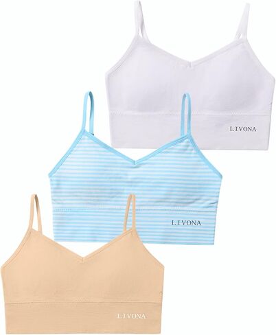 Livona 3 Pack Training Bras for Girls - Sports, Fitness, Padded Everyday Bralette, Crop Cami Tank Top (6-14) in Saudi Arabia