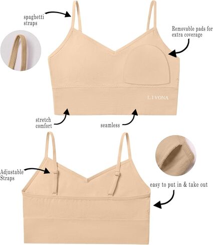 Livona 3 Pack Training Bras for Girls - Sports, Fitness, Padded Everyday Bralette, Crop Cami Tank Top (6-14) in Saudi Arabia