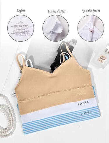 Livona 3 Pack Training Bras for Girls - Sports, Fitness, Padded Everyday Bralette, Crop Cami Tank Top (6-14) in Saudi Arabia