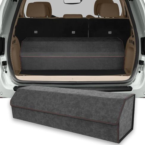 منظم الجذع لفورد برونكو/سبورت 2021-2025 - صندوق تخزين من جلد الكانتارا الرمادي ، الدقة المصممة خصيصًا ، تعظيم التخزين الخاص بك ، مربعات منظمة جذع كبيرة قابلة للطي مع 3 مقصورات in Kuwait