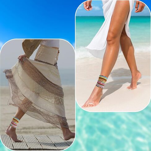 12/20Pcs Boho Elastic Stackable Beaded Ankle Bracelets for Women Summer Bohemian Colorful Style Multilayer Handmade Beaded Foot Anklets Chain Beach Jewelry Set in Saudi Arabia