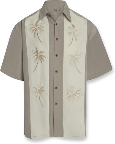 Bamboo Cay Embroidered Men's Pacific Paneled Palms Tropical Style Casual Button Down Camp Shirt in Saudi Arabia