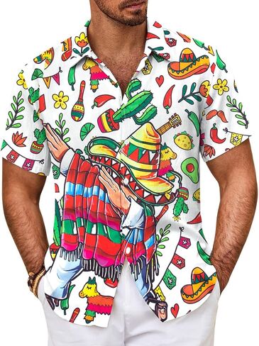Men's Hawaiian Floral Shirt Cool V Neck Button Down Shirts Tropical Holiday Beach Shirts Casual Short Sleeve Mens Shirt in Kuwait