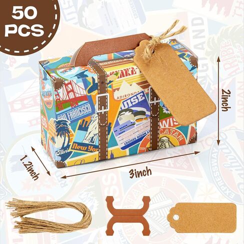 VGOODALL 50PCS Suitcase Favor Boxes, Mini Suitcase Party Favor Box Vintage Style with Tags, Wedding Travel Theme Party Decor in Saudi Arabia