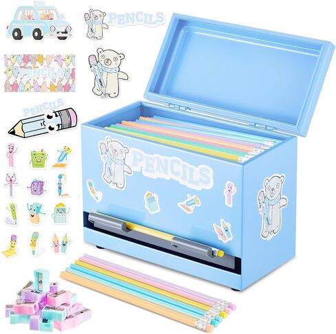 Ctosree 157 Pcs Stainless Steel Pencil Dispenser Kit With 100 Pencils 50 Sharpener 6 Sticker DIY Metal Pencil Holder School Classroom(Black) in Saudi Arabia