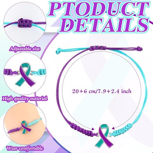 Sasylvia 20/100 PCS انتحار الوقاية من الأساور التوعية القابلة للتعديل الحبل الأرجواني الزوارق الأرجواني مضفر هدايا الوقاية من الانتحار للنساء للنساء ملحقات المجوهرات in Saudi Arabia