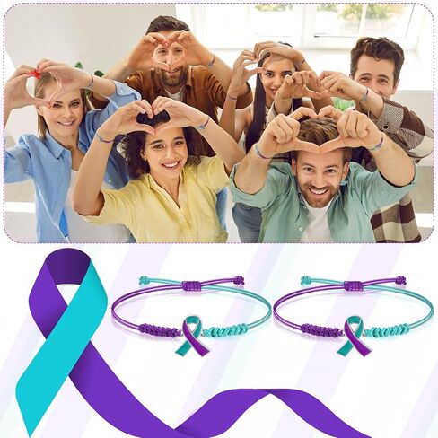 Sasylvia 20/100 PCS انتحار الوقاية من الأساور التوعية القابلة للتعديل الحبل الأرجواني الزوارق الأرجواني مضفر هدايا الوقاية من الانتحار للنساء للنساء ملحقات المجوهرات in Saudi Arabia
