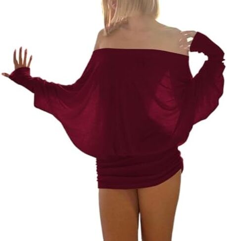 Loose Fit Sheer Dress Batwing Off The Shoulder Long Sleeve Mini Ruched Oversized Casual Streetwear Sexy Dress in Saudi Arabia
