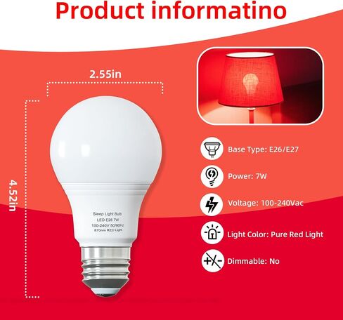 Red Light Sleep Bulb, A19 E26 Base, 670nm Wavelength, Melatonin Support, Sleep Aid in Saudi Arabia