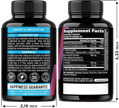 Nitric Oxide Supplement for Men & Women 2250 mg - Nitric Oxide Booster - Pine Bark | L-Arginine | L-Citrulline | Beet Root | Vitamin C & B12 - Muscles, Energy & Circulation - Made in USA, 90 Capsules in Saudi Arabia