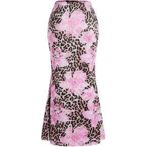 Verdusa Women's Leopard Floral Bodycon Maxi Skirts Y2K High Rise Fishtail Skirt in Saudi Arabia