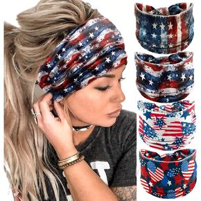4th of July Headbands for Women Star Knotted Headband Patriotic Independence Day Memorial Day Hair Bands American Flag Hair Wrap for Accessory(4 Pcs) in Saudi Arabia