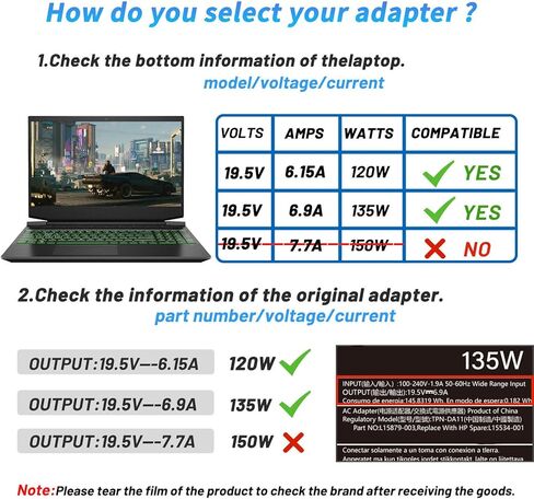 شاحن الكمبيوتر المحمول 135 وات مناسب لألعاب HP Spectre x360 HP Pavilion 15 17 15 ec0013dx 15-ec0751ms L15534-001 TPN-DA11 TPN-CA13 19.5V 6.9A محول سلك الطاقة in Kuwait
