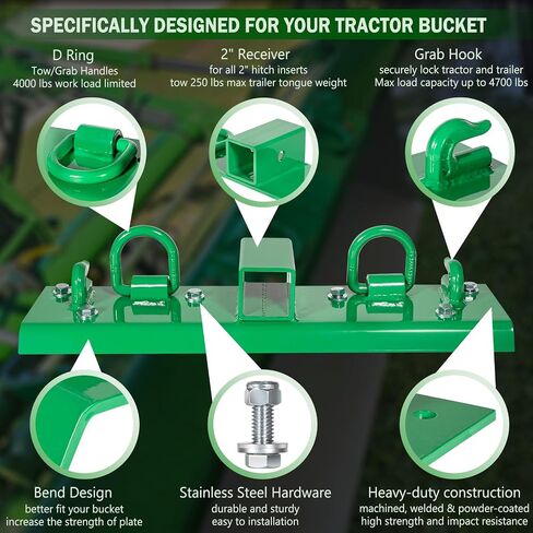 2024 Upgraded Heavy Duty Bolt on Compact Tractor Grab Hooks 2" Receiver fit for John Deere 1025R 2320 2520 2720 2025R 2032R 2038R 3032E 4010 4100 4110 4115 in Saudi Arabia