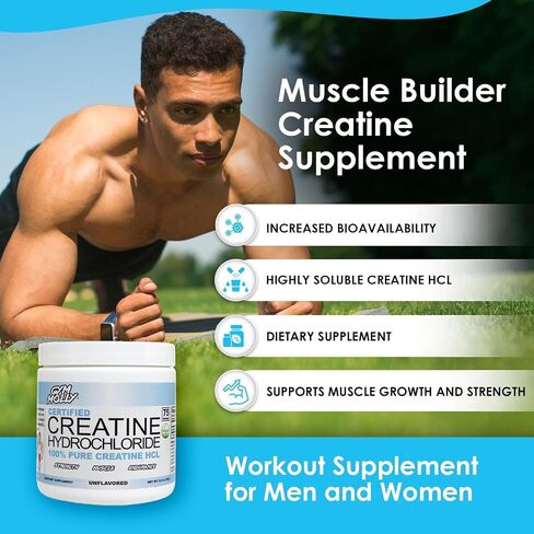 Creatine Hydrochloride Powder | Creatine HCL Powder | Highly Soluble Creatine Hydrochloride | 750mg | Unflavored | Vegan | 75 Servings in Saudi Arabia