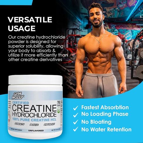 Creatine Hydrochloride Powder | Creatine HCL Powder | Highly Soluble Creatine Hydrochloride | 750mg | Unflavored | Vegan | 75 Servings in Saudi Arabia