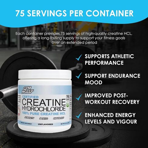 Creatine Hydrochloride Powder | Creatine HCL Powder | Highly Soluble Creatine Hydrochloride | 750mg | Unflavored | Vegan | 75 Servings in Saudi Arabia