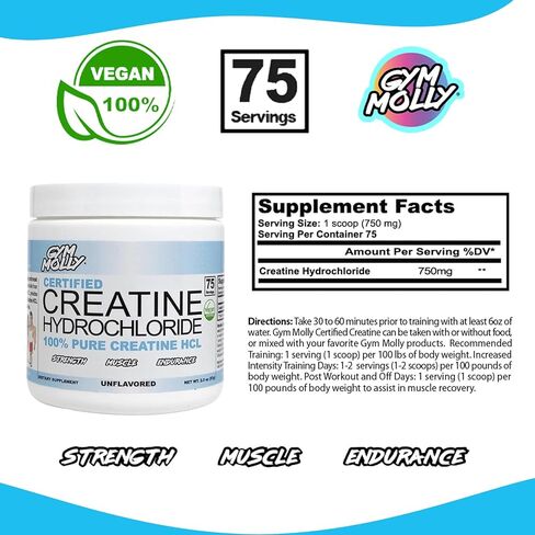 Creatine Hydrochloride Powder | Creatine HCL Powder | Highly Soluble Creatine Hydrochloride | 750mg | Unflavored | Vegan | 75 Servings in Saudi Arabia
