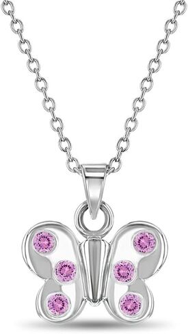 925 Sterling Silver 16" Pretty Pink Cubic Zirconia Butterfly Pendant Necklace for Girls & Preteens - Beautiful Bright Butterfly Link Chain Necklaces for Girls - Elegant & Cute Round CZ Girl Accessory in Saudi Arabia
