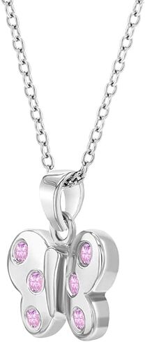 925 Sterling Silver 16" Pretty Pink Cubic Zirconia Butterfly Pendant Necklace for Girls & Preteens - Beautiful Bright Butterfly Link Chain Necklaces for Girls - Elegant & Cute Round CZ Girl Accessory in Saudi Arabia