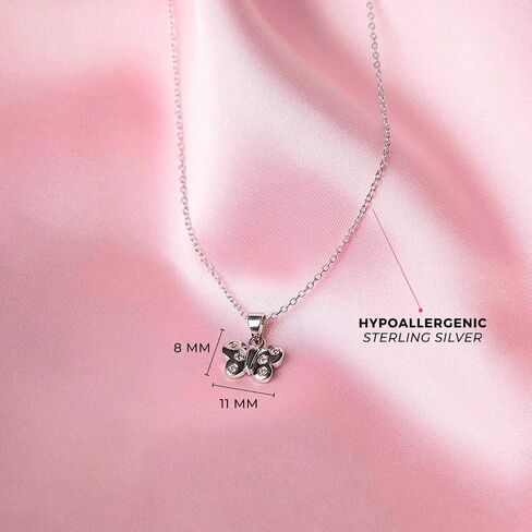 925 Sterling Silver 16" Pretty Pink Cubic Zirconia Butterfly Pendant Necklace for Girls & Preteens - Beautiful Bright Butterfly Link Chain Necklaces for Girls - Elegant & Cute Round CZ Girl Accessory in Saudi Arabia
