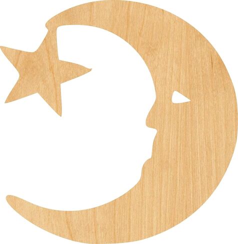 Moon and Star Laser Cut Out Wood Shape Craft Supply - 2" in Saudi Arabia