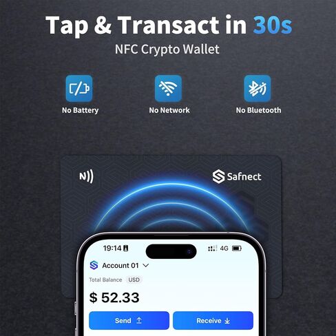 Safnect NFC Cold Crypto Wallet — Sharded Private Key Cold Storage, 3-Card 100% Offline Tap-to-Send, Supports Bitcoin, Ethereum, Solana & 2,800+ Tokens in Saudi Arabia