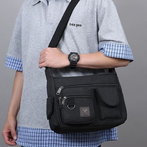Canvas Messenger Bag for Mens Womens Multi-pockets 13 inch Laptop Shoulder Sling Bags School Crossbody Bags Travel in Kuwait
