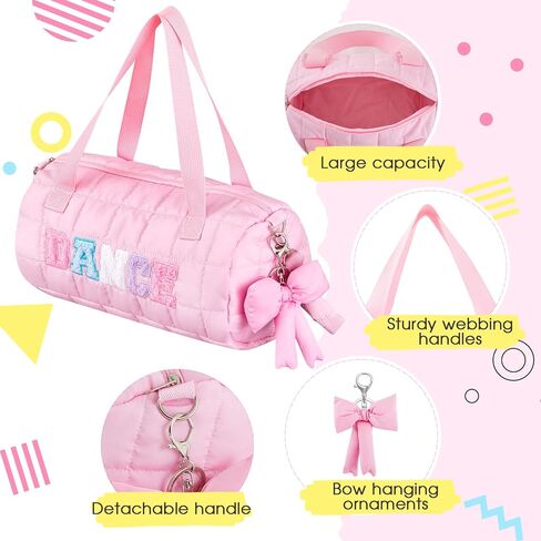 Quilted Puffer Ballet Dance Bag Cute Tote Bag with Hanging Bow Pendant for Travel Dancing Dress in Saudi Arabia