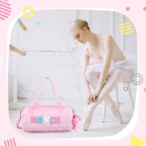 Quilted Puffer Ballet Dance Bag Cute Tote Bag with Hanging Bow Pendant for Travel Dancing Dress in Saudi Arabia