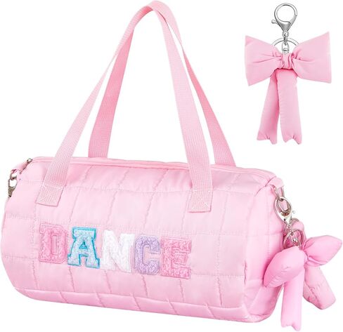 Quilted Puffer Ballet Dance Bag Cute Tote Bag with Hanging Bow Pendant for Travel Dancing Dress in Saudi Arabia