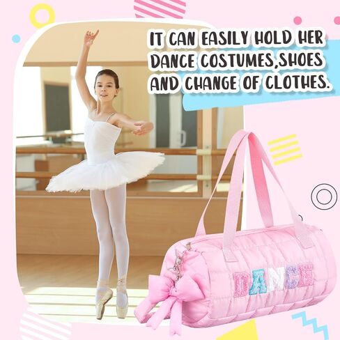 Quilted Puffer Ballet Dance Bag Cute Tote Bag with Hanging Bow Pendant for Travel Dancing Dress in Saudi Arabia