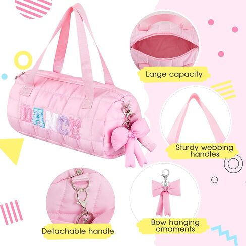 Quilted Puffer Ballet Dance Bag Cute Tote Bag with Hanging Bow Pendant for Travel Dancing Dress in Saudi Arabia