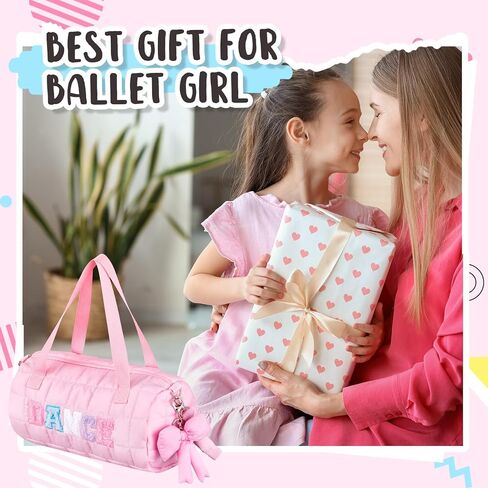 Quilted Puffer Ballet Dance Bag Cute Tote Bag with Hanging Bow Pendant for Travel Dancing Dress in Saudi Arabia